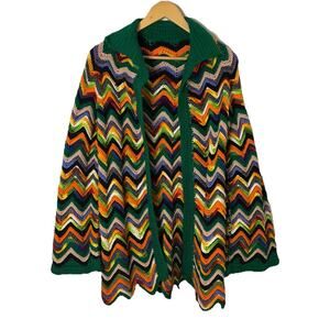 Granny Afghan Crochet Cardigan Sweater Coat Multicolor Handmade Festival S/M/L